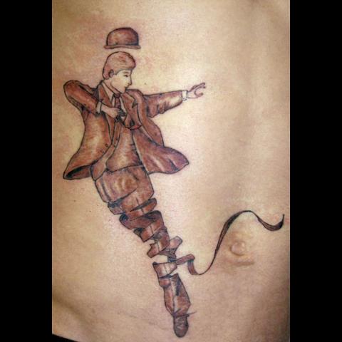 De Novo decorative tattoo of an artistic illustration of an unravelling man
