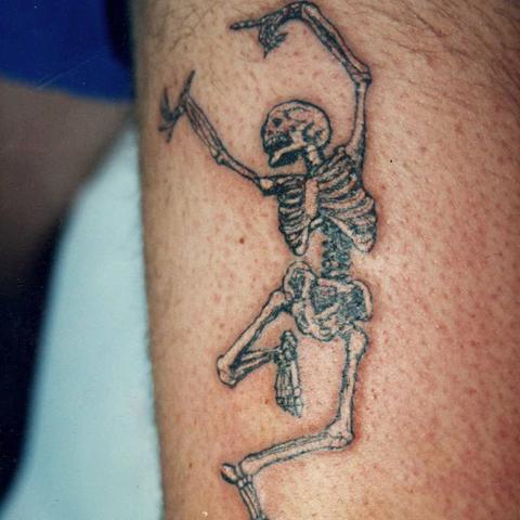 De Novo decorative tattoo of a dancing skeleton